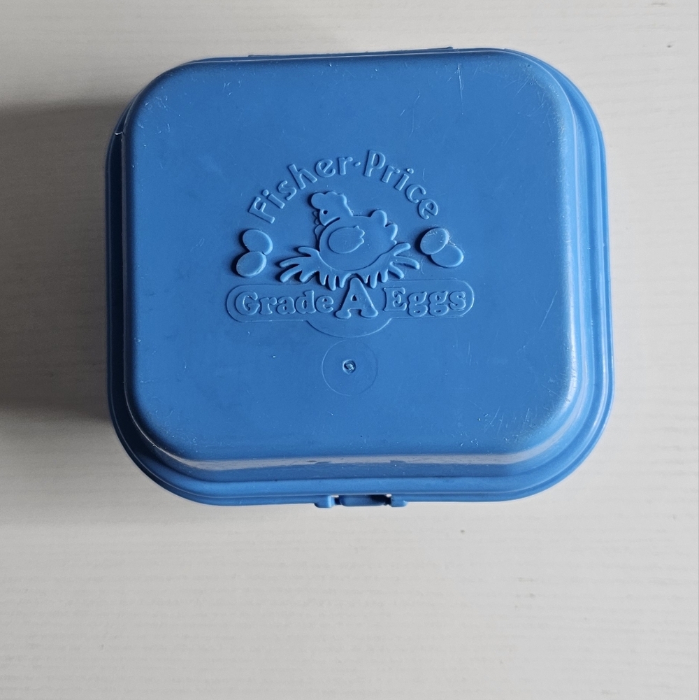 Vintage 1987 Fisher-Price Blue Egg Storage Box Play Food